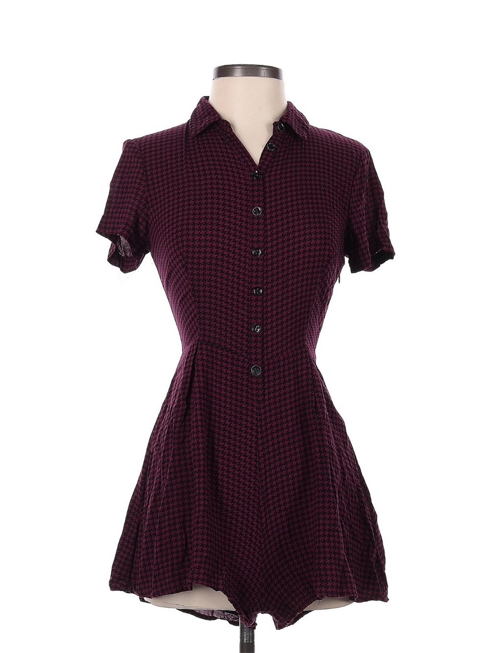 Urban Outfitters Burgundy Black Houndstooth Button Front Romper XS